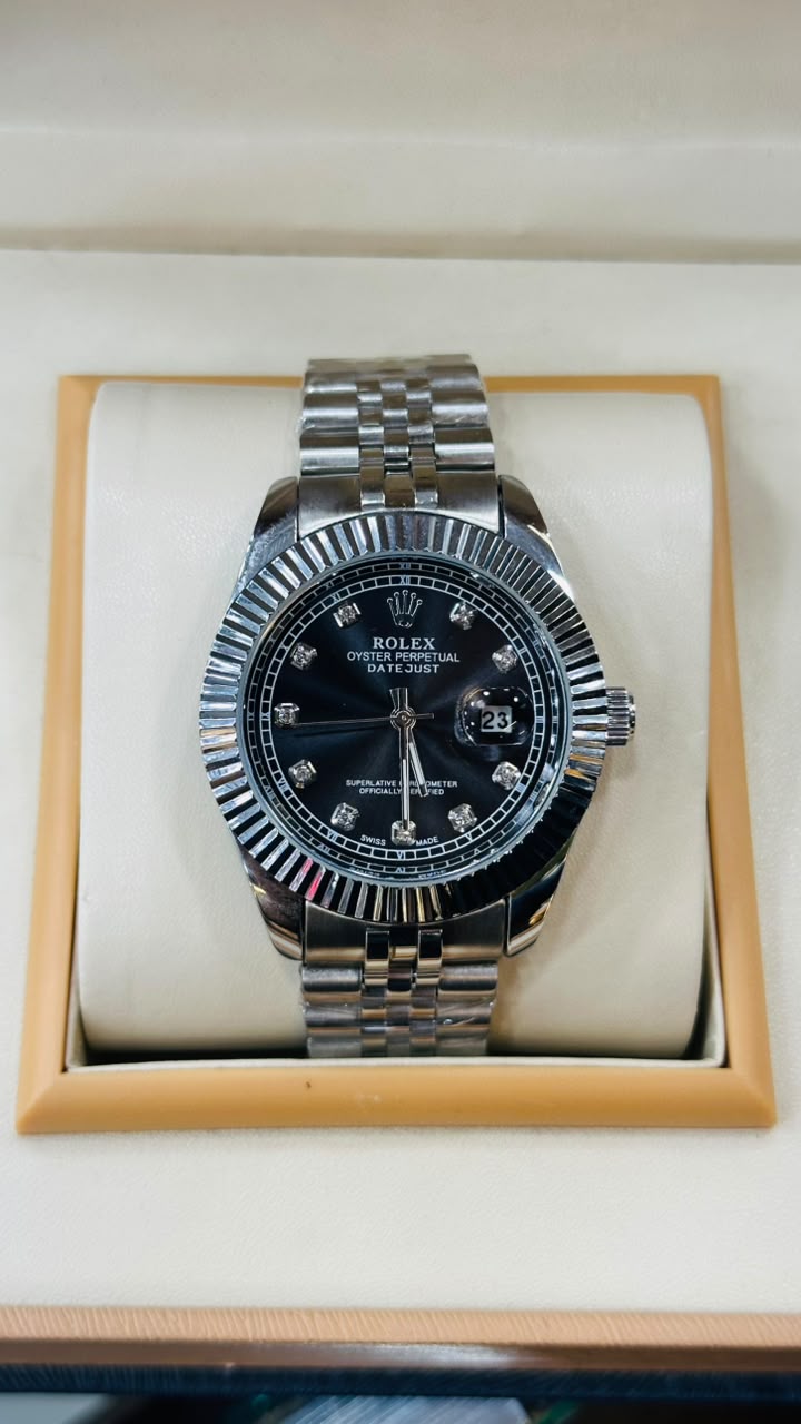 Premium Day Date Two Tone Black Dial Watch