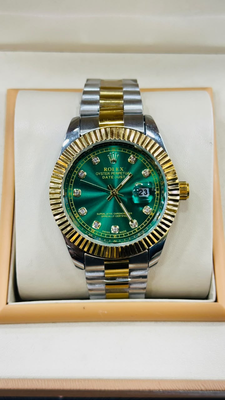 Premium Day Date Two Tone Golden Dial Watch